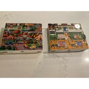Lot of 2 Charles Wysocki 1000 Pc Jigsaw Puzzles Americana Folk Art Silver Select